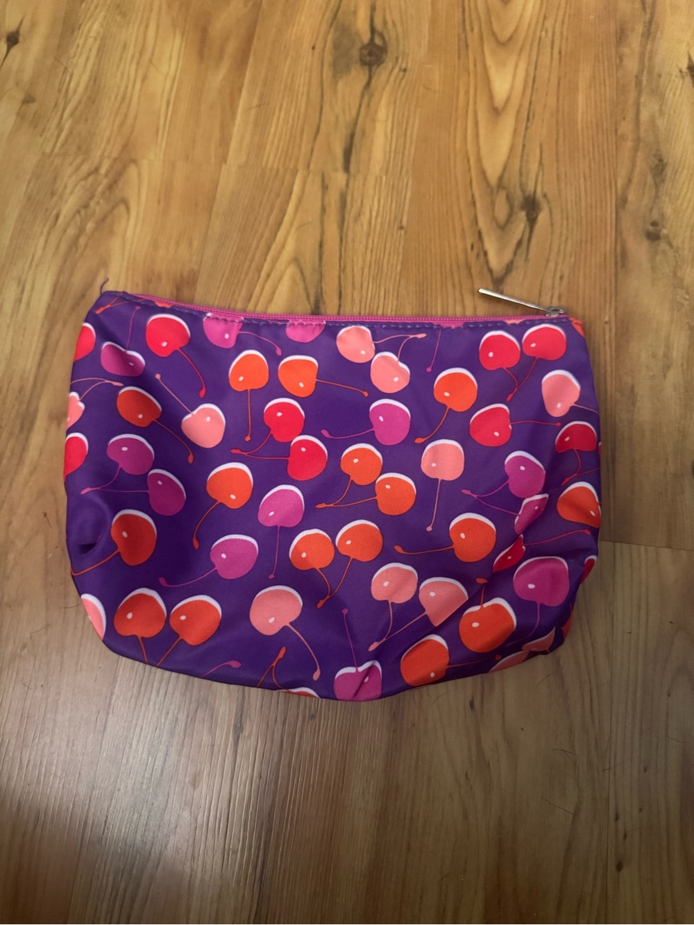 Purple Cherry Print Cosmetic Pouch